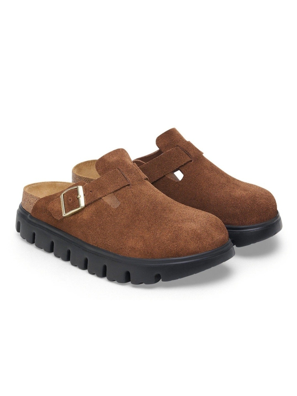 Birkenstock Boston Chunky Suede Slip-On Clog with Buckle in Dark Tea/Black - Picture 8 of 12